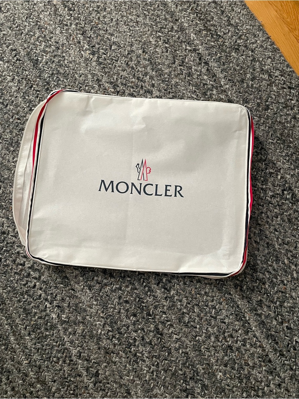 Moncler White Pouch with Tricolor Trim